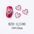 Macro detail of 10mm red rhinestone heart nail charms with silver alloy bow base - Bowknot Hollow Heart (AJ100)