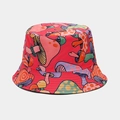 Foldable red bucket hat featuring colorful hand-drawn mushroom patterns for outdoor wear - M (56-58cm) / Color Y-20