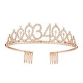Tiara per 34° compleanno oro rosa con strass scintillanti e pettini per capelli - 34 anni