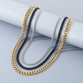 Classic Cuban link chain necklaces in gold, black, and silver stainless steel finishes - Three-Color Triple-Layered Set (KN296951-Z)