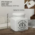 Minimalist white ceramic tea storage canister with black lettering and 650ml capacity - 6105-Tea Jar