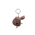 Gros plan d'un porte-clés selle marron avec texture cuir réaliste et anneaux métalliques - Selle Brun Foncé Artisanat Fin (6)