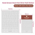 Adesivi per unghie 3D MM-AX01 a forma di cuore argento con motivi a stella e cuori - Cuore Disegnato A Mano (MM-AX01) - Doratura a argento