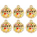 Set of six golden alloy Lucky pendants with colorful enamel charms for DIY jewelry making - Black
