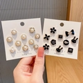Black enamel brooch set with flower and rabbit motifs on white card packaging - Style 8 - Mixed Pearl & Black 20 Pcs Set