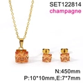 Gold plated stainless steel jewelry set with champagne square zircon pendant and earrings - Gold-Champagne Stone