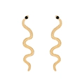 Snake wrap earrings in golden finish with black gemstone eyes and scaled texture - Long Wavy Snake (M-689) / Gold