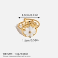 Gold finish floral ring with white flower charm including size and weight measurements - Round Frame Flower