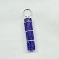 Portable 3-tier rhinestone pill bottle keychain in dark blue glitter crystal finish - Royal Blue