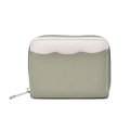Litchi pattern leather coin purse with green and cream stitching and metal zipper - Green