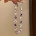 Silver flower bracelet with purple zircons and hexagonal clasp for women - Purple Zirconia Splicing Style / Purple