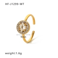 Golden open ring with 9mm round zircon center stone and micro-pavé halo setting - Round White (HF-J1299-WT)