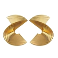 Golden wavy pleated fan-shaped earrings with metallic texture in geometric design - S-Shape Pleated Metal Earrings / Gold