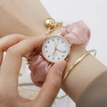 Floral quartz watch with pink silk scrunchie strap and gold heart bracelet set - Pink Set