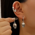 Silver gothic skull earrings and ear cuff set in vintage metal finish for women - Silver Mix (42)