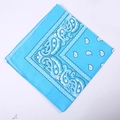 Light blue polyester paisley bandana with classic cashew flower pattern and stitched edges - 54*54CM / Lake Blue