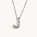 Minimalist silver stainless steel J-shaped balloon letter pendant necklace with fine chain - Steel-J