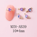 Macro shot of 10x4mm gradient purple-blue heart nail charm with golden metal wings - Gold Starry Pink Purple Style (AB39) / 10 Pieces Pack