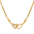 Elegant gold-plated box chain necklace featuring interlocking double hearts with pavé zircons - Interlocked Double Heart Zirconia (X811)
