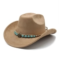 Cappello da cowboy etnico in finta pelle scamosciata color cammello con corda e turchese - Cachi chiaro