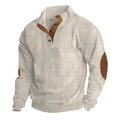 Men's outdoor sweatshirt in cream corduroy with brown leather elbow patches - S / Apricot
