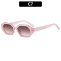 Fashionable polygon sunglasses with transparent pink frame and gradient tea lenses - Pink Frame Gradient Tea