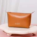 Brown PU leather travel makeup bag with LOVE print on a decorative cloud base - Coffee