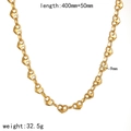 Detail of 18k gold plated heart link chain necklace with size and weight dimensions - Gold Heart Necklace (TN60525-G)