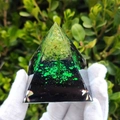 Handcrafted Orgone energy pyramid with green crystal tree in clear and black resin - 67 / 5cm