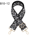 Detail of ethnic floral embroidery on black guitar style bag strap with gold metal hooks - B10-12/Gold