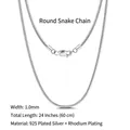 Polished 925 sterling silver 1.0mm round snake chain necklace in 24 inch length - Round Snake Chain / 1mm/60cm