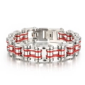 Poliertes Herren-Fahrradkettenarmband aus Edelstahl in Silber und Rot-Metallic - Silber Rot (KB44585-D) / 22.5CM