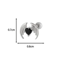 Silver bat wing earring with black heart crystal and screw ball back, 0.8cm width - 5# Bat Wings Silver