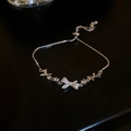 Silver bow bracelet with sparkling zircon stones and adjustable bolo clasp closure - 54# Silver Bowknot Rhinestone