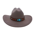 Dark taupe faux suede cowboy hat with turquoise gemstone and leather decorative band - One Size / Gray