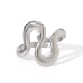 Detailed view of silver stainless steel open ring with fluid S-shaped wave design - Silver Wavy S-curve Open Ring (HC-R30412-S)