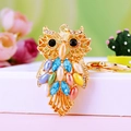Golden owl keychain with colorful rhinestones and sparkling crystals for women's handbag - A430 Owl C Small
