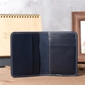 Inside view of dark blue leather card holder showing vertical slots and stitching - 1052 Deep Blue