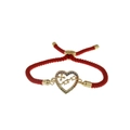 Red braided MAMA bracelet with 18K gold heart pendant and multicolored zircons - Gold Heart Charm Red Rope