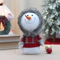 Pupazzo di neve natalizio 36cm con maglione scozzese rosso e bordo in pelliccia - Stile Donna B