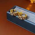 Orecchini a cerchio vintage placcati oro con smalto leopardato e design retrò francese - Cerchio - Color Caffè