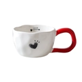 White ceramic heart mug with red handle and black hand-drawn heart detail - 330ML / White - 1 Heart