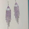 Close-up of purple and silver tassel earrings featuring sparkling cubic zirconia stones - Silver Ear Hook - Purple