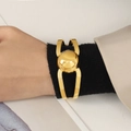 Minimalist gold-plated stainless steel cuff bracelet with 3D polished sphere design - Z084-Gold Bangle