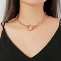 Fashionable gold multi-layer portrait pearl necklace with bold chain and round buckle - Chunky Gold-Tone Chain Short Necklace with Circle Clasp (KC Gold 9149)