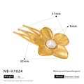 Pince à cheveux fleur dorée avec perle en acier inoxydable pour femmes - Style Peigne à Cheveux Fleur Perle Doré (NB-H1024) / Or 18 carats
