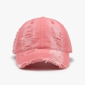 Gorra de béisbol rosa desgastada con detalles de rotos vintage y visera curvada - Talla Única(Ajustable) / Rosa
