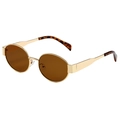 Gafas de sol ovaladas retro con montura metálica dorada y cristales marrón oscuro para adultos - Montura Dorada Lentes Té Polarizados (Puntas de Leopardo)