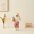 Charming Santa Claus doll in pink corduroy outfit holding a white teddy bear toy - Pink Figurine With Bear / 45cm