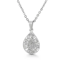 Silver-tone teardrop pendant necklace with white zircons and Greek key pattern cutout - Silver Waterdrop Greek Key (KN87420-K)